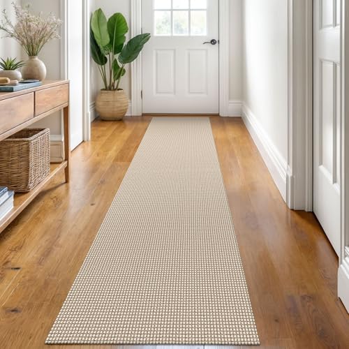 KOZYFLY Runners for Hallways 2x8 ft Washable Kitchen Runner Non Slip Rubber Backed Hall Runners Cotton Entryway Runner Rugs Floor Carpet for Indoor Backdoor Bedroom Kitchen, Ivory/Khaki