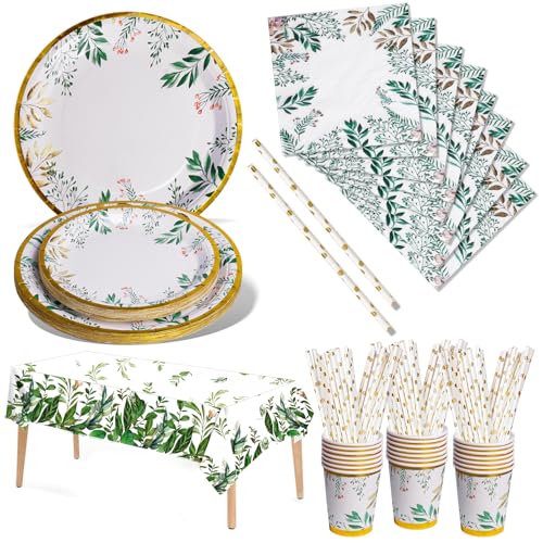 Nkaiso Juego de vajilla verde salvia, 121 piezas incluyendo platos, servilletas, vasos y pajitas