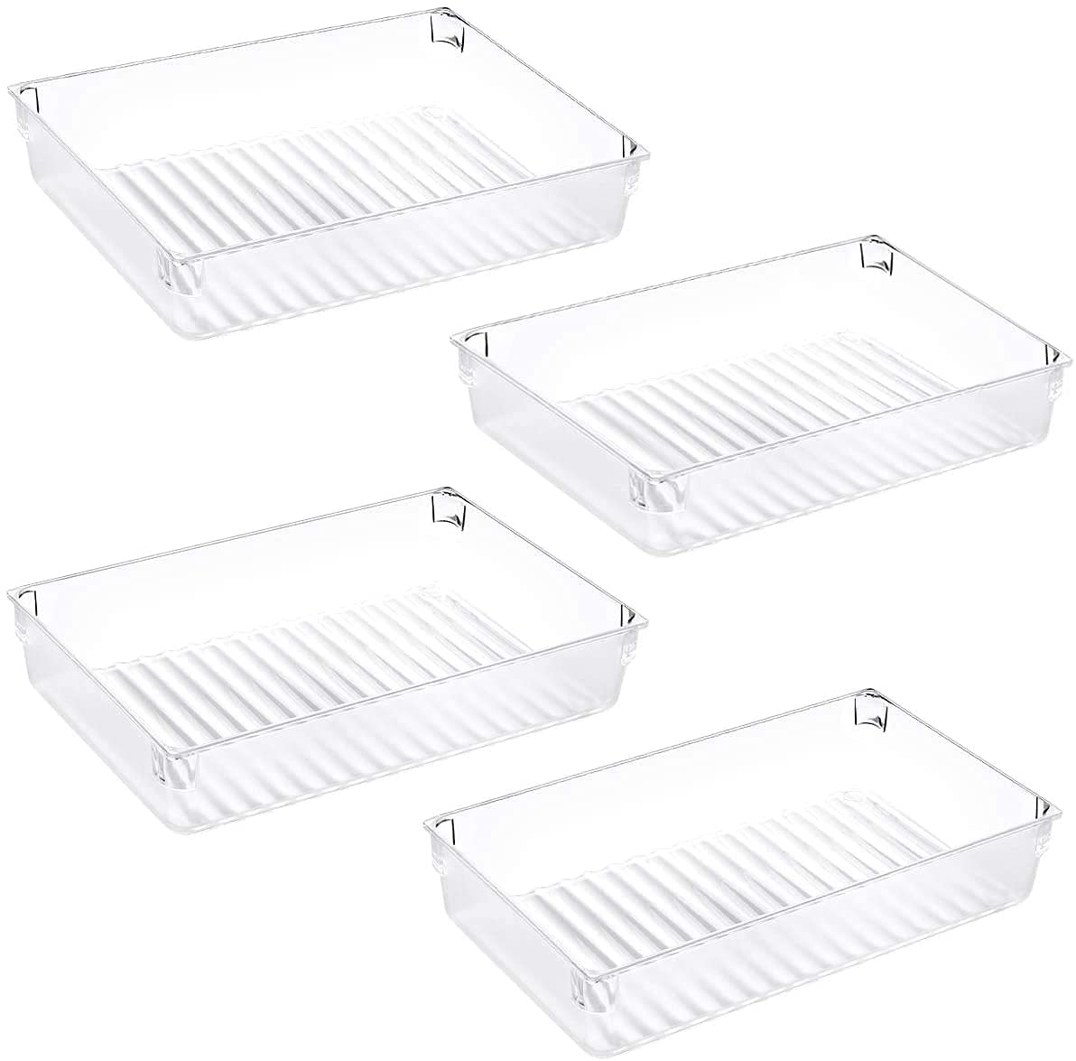 Zollyss 4 Pack Desk Drawer Organizer Tray Rectangle Plastic Bathroom Organizers Kitchen Utensils Silverware Gadgets Trays Dividers Bins for Dresser Cosmetic Makeup Tools Office Cabinets