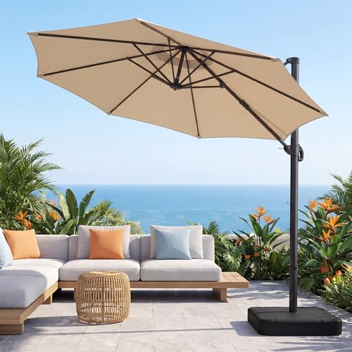 OLILAWN 10ft Patio Umbrella with Base Included, Large Cantilever Offset Outdoor Umbrella with...