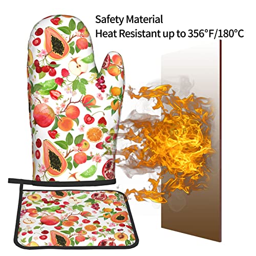 Fruit Flower Oven Mitts Pot Holders Set,2-Piece Set, Heat Resistant Waterproof Gloves For Kitchen Cooking, Baking, Bbq #TOP1