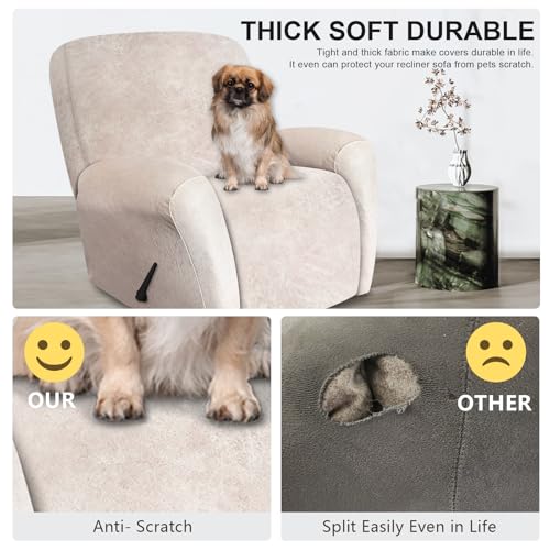 Image of ANARACHON Recliner Chair Covers Leather Look, 4 Pieces Recliner Covers Non Slip, Soft Slipcovers for Large Recliners, Furniture Protector Washable for Pets (1 Seater, 02 Beige)