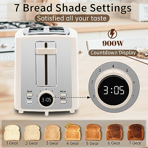 Image of SEEDEEM Toaster for 2 Slices, Toaster with LCD Display, 7 Shadow Settings, 3.5 cm Extra Wide Slotted Refraction Toaster Bagel, Defrost Function, Removable Crumb Compartment, 900 W