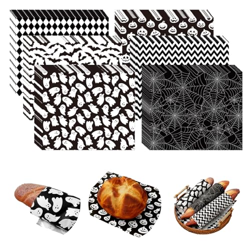 240Pcs Halloween Wax Paper Ghost Bat Pumpkin Spiderweb Deli Paper Black White Sandwich Wrap Tissue Waterproof Oil-Proof Picnic Liner for Party Kitchen, 9.8 x 8.3 Inch