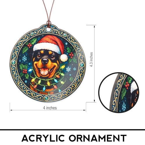 Rottweiler Christmas Ornament – Holiday Dog Decor | Santa Hat Puppy Gifts – Festive Pet Lover Ornament – Merry Christmas Tree Decoration – White... - Image 2