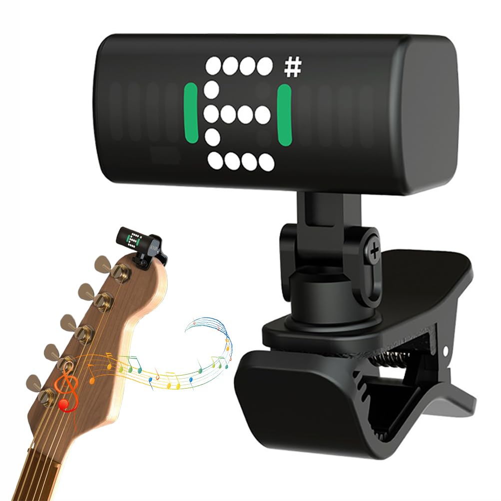 Afinador de guitarra, afinador de guitarra magnético de rotación de 360°, con pantalla LCD a color, batería de litio de 3.7 V, afinador inteligente de guitarra, para guitarra acústica/eléctrica