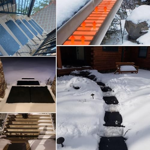 Lot de 5 tapis chauffants pour faire fondre la neige en caoutchouc avec câble d'alimentation pour portes, escaliers, entrées de véhicule, 5 pièces - 10 x 48 po