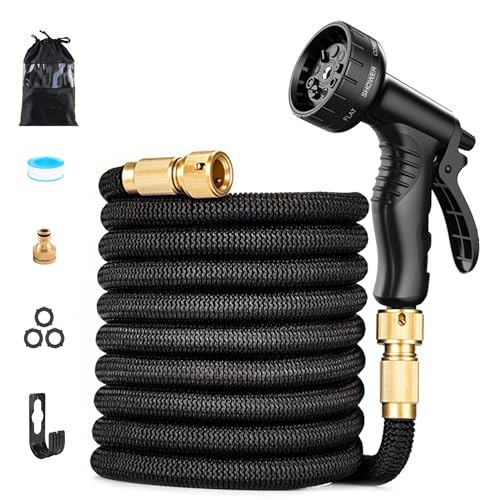 VReder Garden Hose 100FT Expandable Hose Pipe, Flexible Magic Hose Pipes, Expandable Garden Hose for Garden Watering Pet Bathing Car Washing with Hose Pipe Spray Nozzle Adapter Set (Black 100FT)