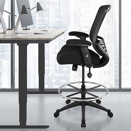 Image of BOLISS 400lbs Mesh Ergonomic Office Drafting Chair Big Adjustable Foot Ring Height Adjustable Armrest(Black)