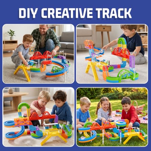 Image of 135 pcs KlickRail Electric Train Set Race Track for 3 4 5 6 7 8 Years Old | Building Toy Train Track Gravity-Defying 3D Embedded Layouts & Motorized Car, STEM Gift(Premium Set(135 piece)