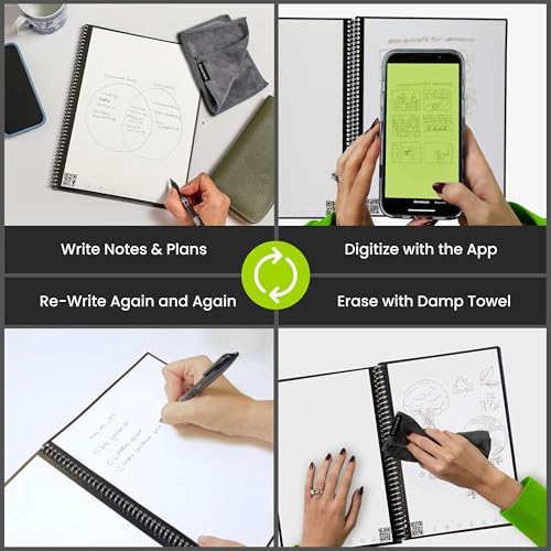 Image of Rocketbook Smart Reusable Notebook - Dotted Grid Eco-Friendly Notebook with 1 Pilot Frixion Pen & 1 Microfiber Cloth Included - Deep Space Gray Cover, Executive Size (6 inch x 8 inch)