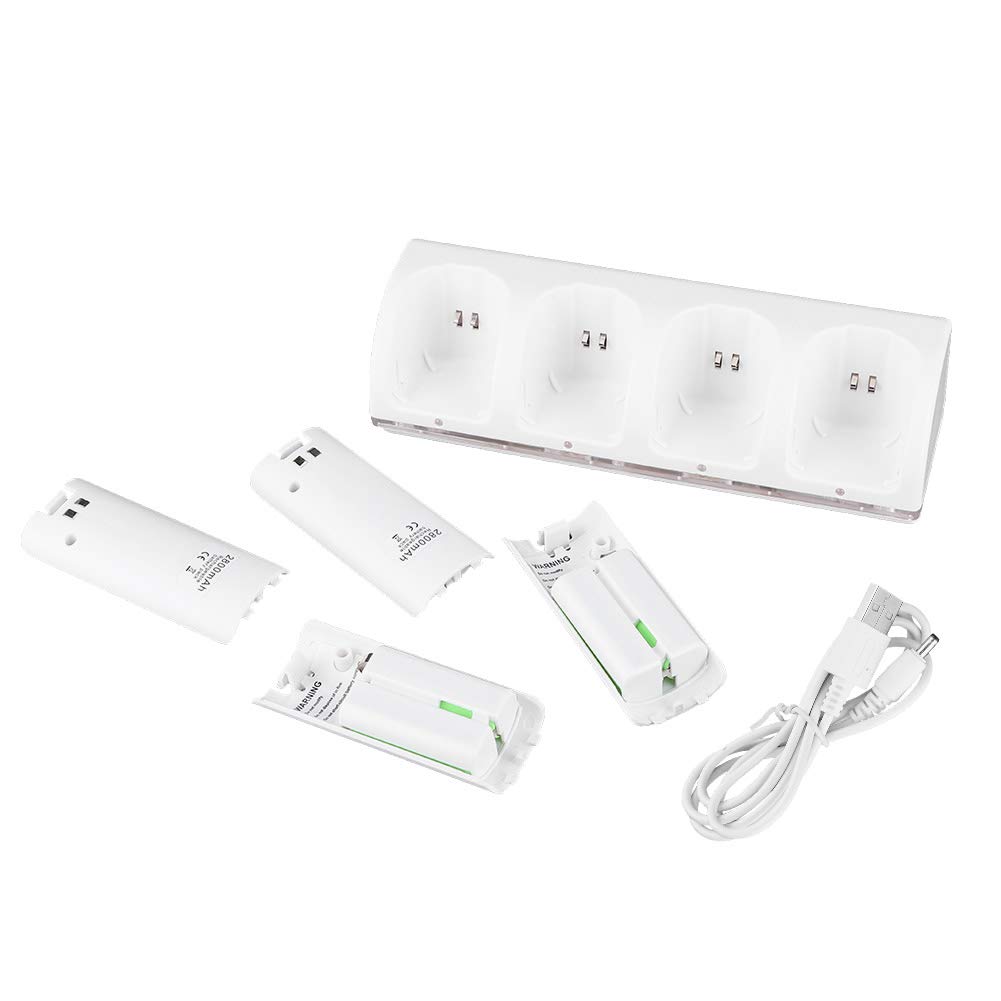 White 4 In 1 Charging Station Charger with 4Pcs 2800mAh Battery for Uremotes (2800mAh battery)