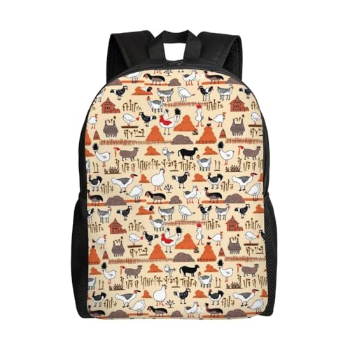 16in Lightweight Travel Backpack Poultry Rooster Fowl Farm Casual Daypack for Outdoor Enthusiasts, Business Men & Women, Travel Ready Design