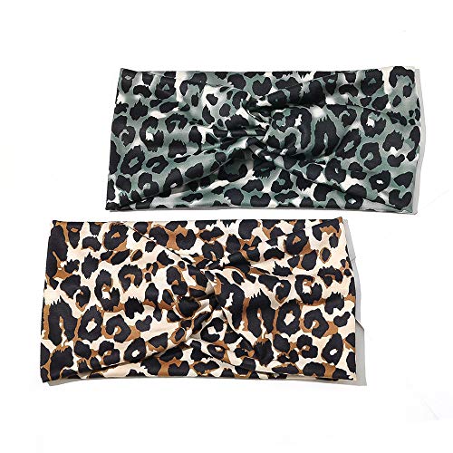 Headbands 2 Pcs Leopard Sports Workout Hair Bands Printed Yoga Headbands for Women Headbands Stretchy Wide Head Wrap