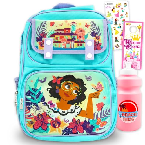 Disney Encanto Backpack for Girls - Bundle 16 Elementary School Bag with Pockets Plus Stickers Water Bottle More Encanto School Backpack for Kids