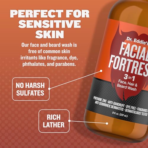Dr. Eddies Facial Fortress 3 in 1 Face, Hair, & Beard Wash - Beard and Face Wash for Men, Beard Cleanser, Face Soap, Beard Care, Dandruff Shampoo with Pyrithione Zinc - 8 Fl Oz (Pack of 1) - Image 5