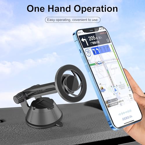 Image of RIGGEAR Magnetic Dashboard Car Phone Holder, Compatible with MagSafe Car Phone Mount, Windshield Mobile Holder for Magsafe Compatible iPhones /Cases /Android Phones (with Free Included Metal Ring)