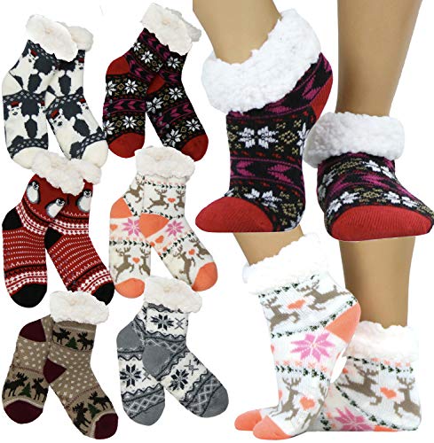 Image of ToBeInStyle Women's Pack of 3 or 6 Cozy Plush Winter Thermal Non-Skid Socks