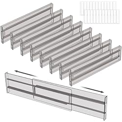 Ikea Organizador Cajones Cocina ZHHGOO Separadores de Cajones Ajustables,Juego de 8 Divisores de Organizador Cajones,Gris Transparente Divisor Cajones Expansible para Ordenacion Escritorios Cocina Cajón Baño Dormitorio