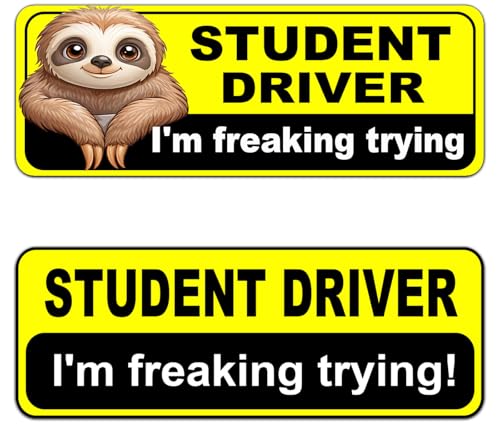 Image of NIMONA Student Driver Magnet for Car - Funny 2 Pack Please Be Patient Removable Magnetic Bumper Sticker Set - Reflective New Driver Safety Sign - Weather-Resistant - 10 x 4 inch (Student-2#)