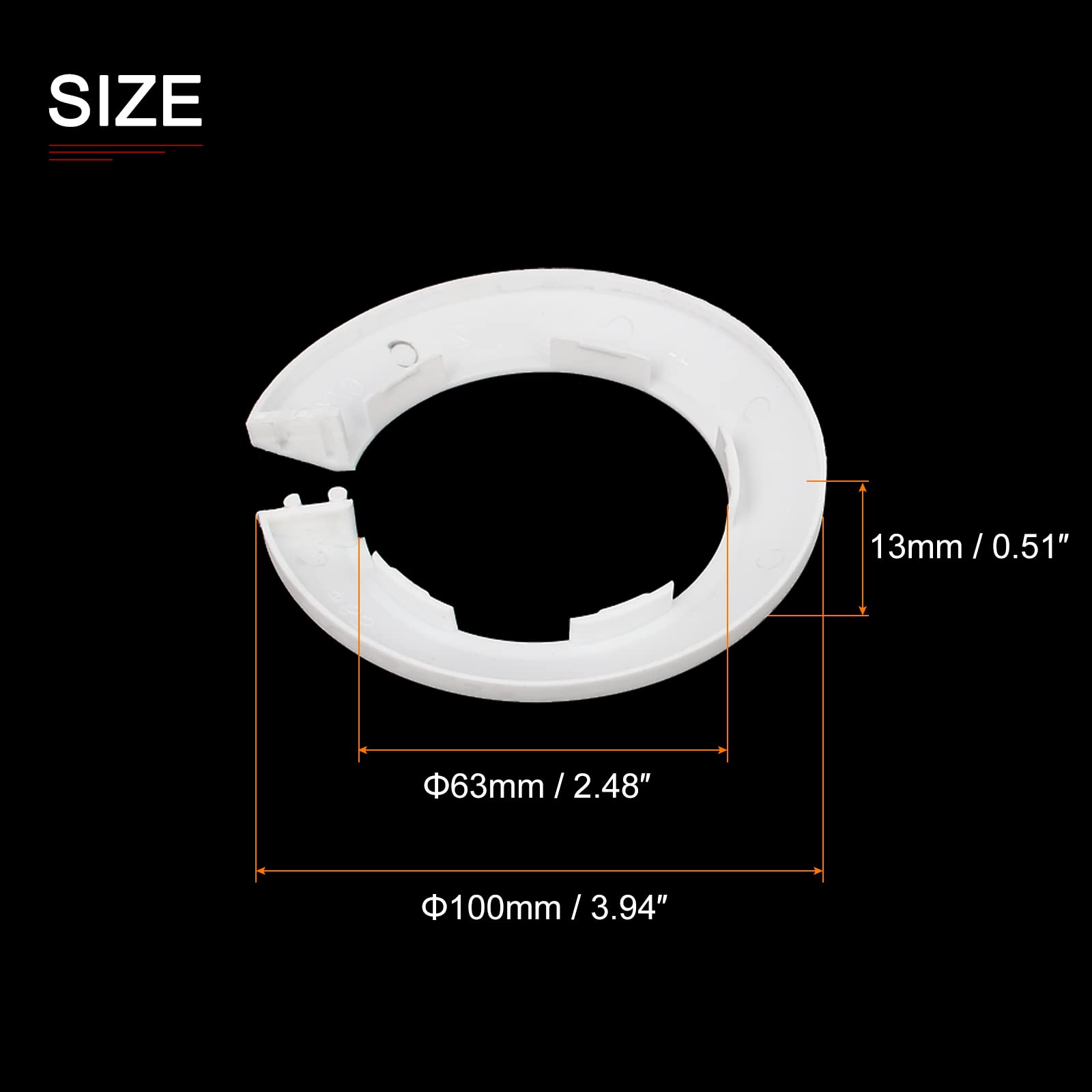 DTGN 100x13mm(DxT) Pipe Cover Decoration - 4Pack - Good for Bathroom Kitchen 63mm Dia Pipe - PP Plastic Escutcheon - White - Image 2