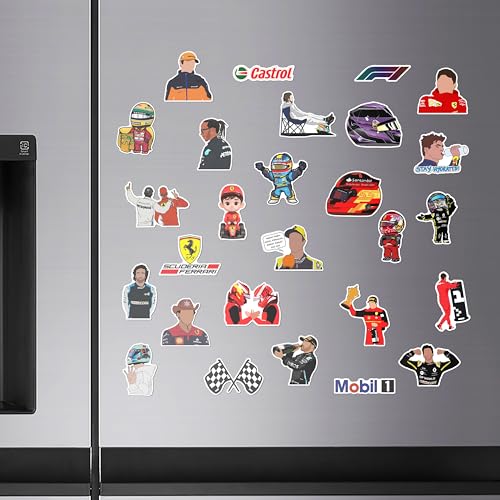 Image of WallDesign Ultimate F1 Racing Fridge Magnet Set - High-Speed Formula 1 Designs, Perfect for Magnetic Surface, Durable Magnets for True Racing Fans (Set of 27)
