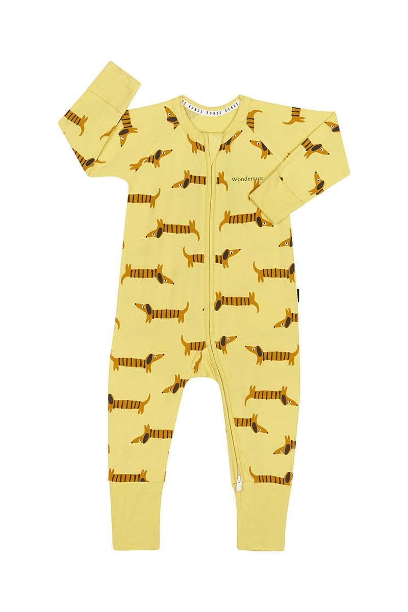BondsZip Wondersuit - Disco Dachshund Sour Puss Yellow, Camo Sssnake