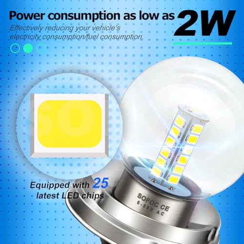 SOFOC P45T Żarówka LED R2 Reflektor Motocyklowy/Samochodowy Biały 6V 12V 24V Kompatybilny 6-30V AC/DC 2W G40 1:1 Projekt Z Oryginalną Żarówką Halogenową 1Pcs