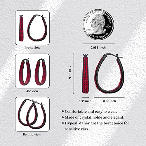 Crystal Hoop Earrings - Silver Plated Inside Out Oval Shape Hoop Earrings for Women, 1.2 Inch (Red) by ZVVBOO - Used condition - Image 3