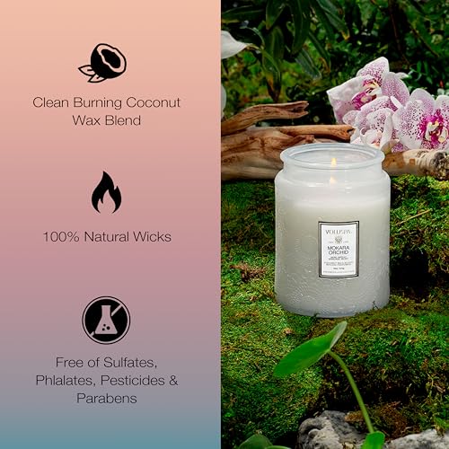 Image of Voluspa Mokara Orchid Large Scented Candle Jar 18 Oz, 100 Hr Burn | Vegan Coconut Wax Blend With Natural Wick, USA Poured Gift for Hosts, Fragrance Lovers, Relaxed Rooms & Daily Ambience Use