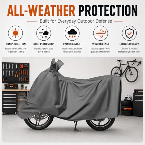 Image of Sulfar 100% Waterproof Tie Bond Universal Bike Cover UV Protection & Dustproof Bike Body Cover for Royal Enfield Bullet Bike (Grey)