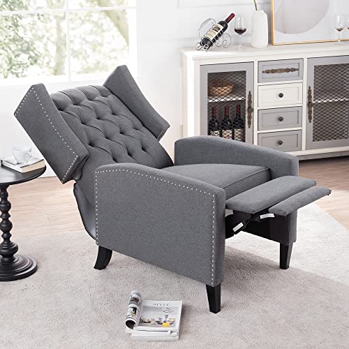 Sillón reclinable tapizado gris con respaldo ajustable miniatura 4