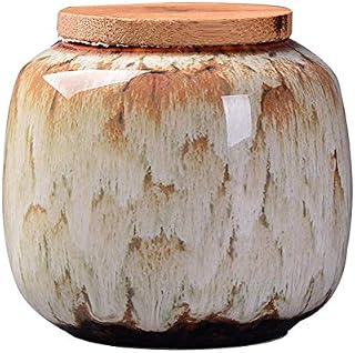 Ceramics Food Storage Jar Airtight with Natural Bamboo Lid, Tea Caddy Storage,Kitchen Food Storage Canister for Coffee,Tea,Spices and Nuts (Khaki)