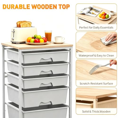 Image of SUNALLY Rolling Carts with 5 Drawers, Storage Drawer Carts for Craft, Gray