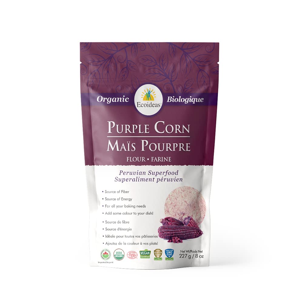 Ecoideas Org. Purple Corn Flour, 16 OZ Bag Certified Organic, Vegan, GlutenFree