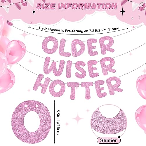 Image of Fulmoon Set of 3 Pre Strung Older Wiser Hotter Glitter Banner Funny Birthday Banner for Women 30th 40th 50th 60th 70th 80th Birthday Party Decorations Sign Gift(Pink)