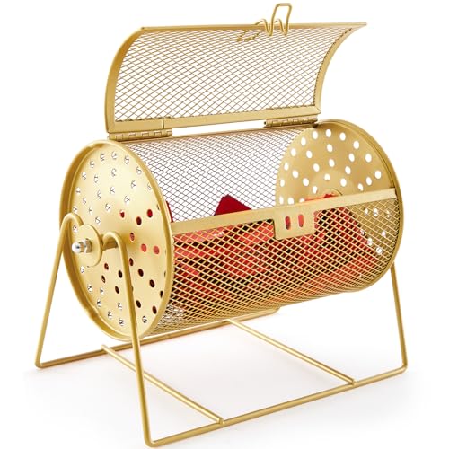 Teenyyou Raffle Drum Holds 600 Tickets Metal Ticket Wheel Spinner with Stand Raffle Tickets Cage for Games Events Parties School Drawings(Integrated Rotary Gold 7.09 X 4.72 Small)