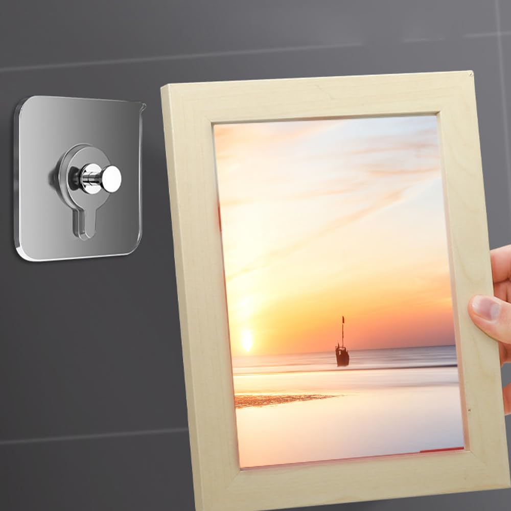 Kruggo Ganchos adhesivos sin taladro, ganchos de pared para colgar fotos, sin clavos, ganchos de pared adhesivos para cocina, baño, hogar (12 unidades, 2.36 x 2.36 pulgadas)