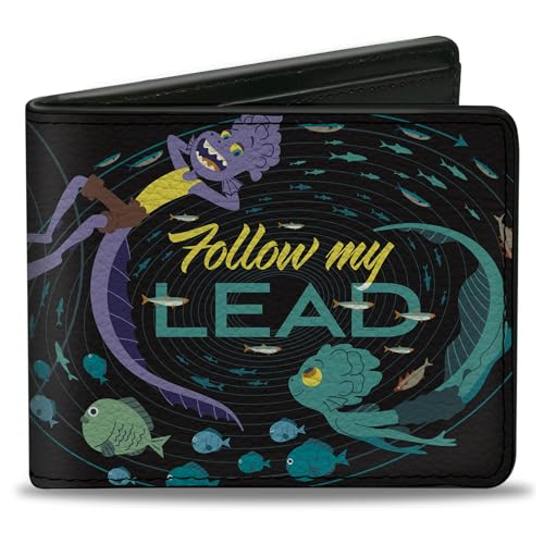 Buckle-Down Men's Disney Wallet, Bifold, Luca and Alberto Sea Monsters Follow My Lead Pose Black Blues, Vegan Leather, 4.0