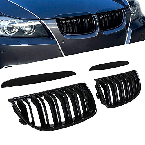 TOOWGM Parrilla delantera para capó de riñón doble línea para BMW E90 323I 328I 335I 330I 325I 3-Series 2005-2008 (negro brillante) Cover