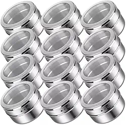 Conjunto 12 Potes Porta Condimentos Com Imã Inox Magnético Geladeira