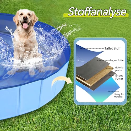 Hundepool, Zusammenklappbarer Robuster Wasserdichter Schwimmpool für Kleine, Mittelgroße & Große- Anti-Rutsch Badewanne mit Verschleißfester Oberfläche für Katzen und Hunde im Garten (L-120cm*30cm)