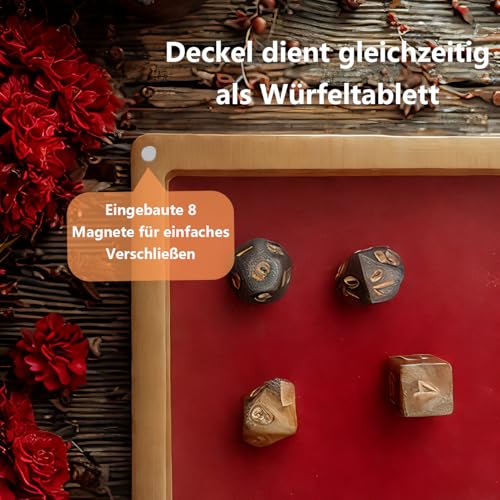 Hunmor 2-in-1-DND-Würfeltablett, Würfelbox Dice Box DND Würfelbrett 19x19cm Würfelunterlage Bambus mit Würfelteller Würfelschale und Vorratsbehälter ideal für Dungeon and Dragon (D&D)