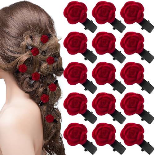 20 piezas de broches mini rosas rojas para cabello