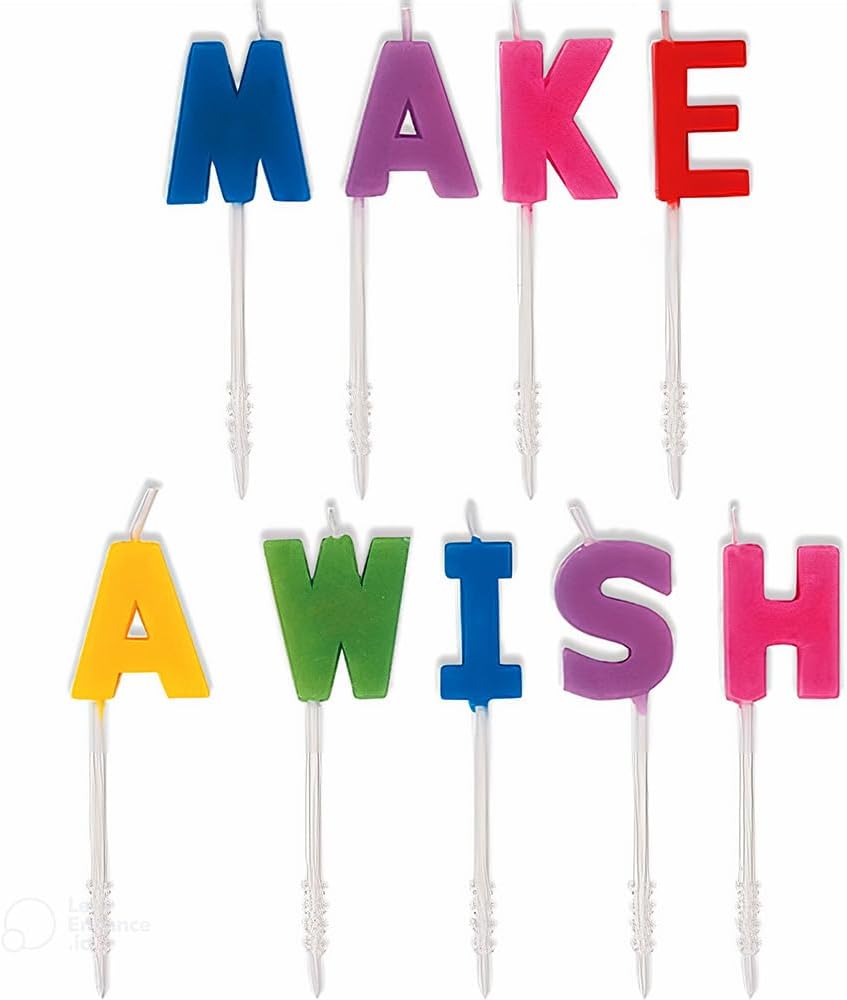 Unique 19977 Party Rainbow Make a Wish Letter Pick Birthday Candles, Set of 9, Multi,7 centimeters