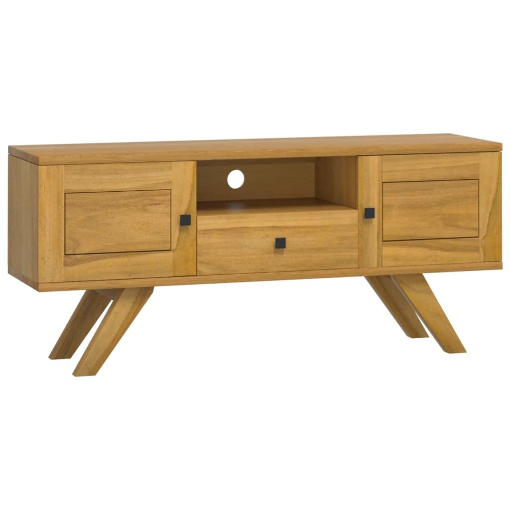 Meuble TV en teck massif de 110 cm, mobilier de salon noble au style rustique