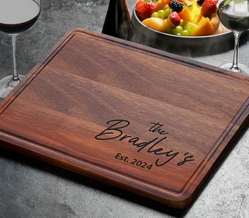 Personalized Engraved Wood Cutting Board for Couples, Walnut Edge Engraved ...