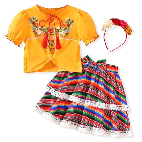 Image of HIHA Toddler Little Girls Mexican Embroidered Skirts Outfit