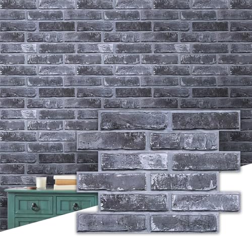 Commomy UrltraLight - Adhesivo de pared de ladrillo sintético 3D, 10 unidades, 15.75 x 11.8 pulgadas, revestimiento de pared de ladrillo fino de PVC para decoración rápida de pared interior, no