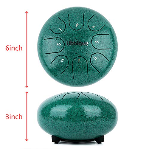 Tongue Drum Steel Drums 8 Notes 6 inches Musical Drum Percussion Instrument with Drum Mallets Carry Bag Great Gift for Beginner Adult Kid. (Green 6 inch)